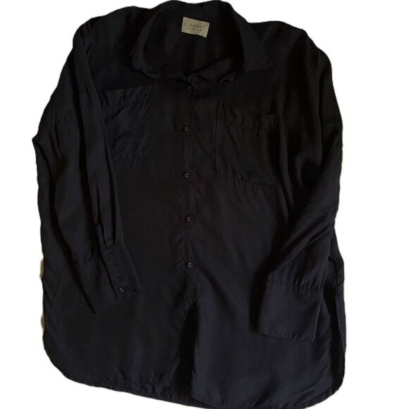 DISSH button down dark blue navy long sleeve shirt top blouse - Picture 9 of 9